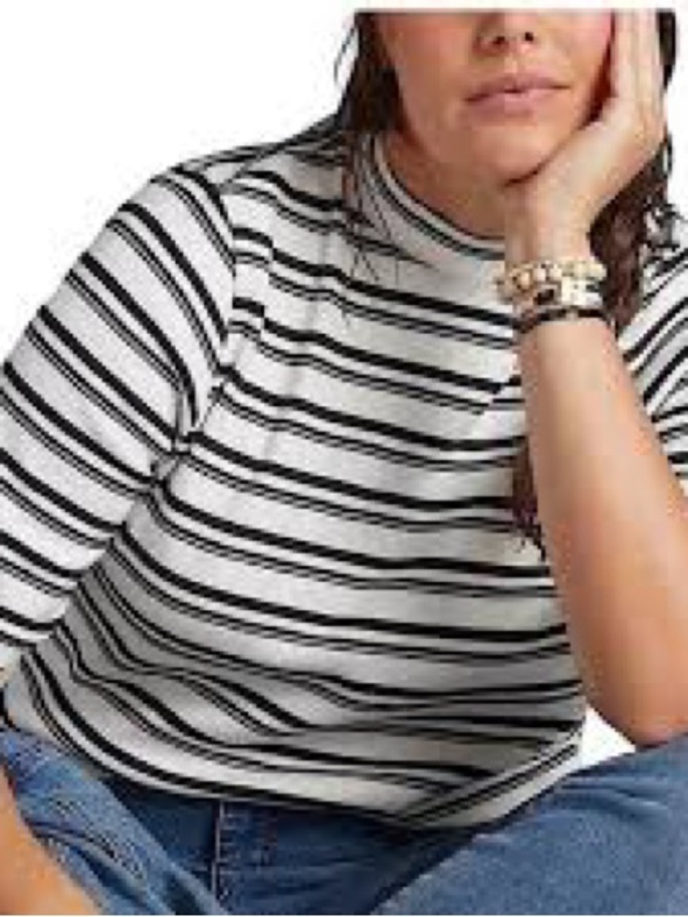 Anthropologie Black & White Striped Mock Neck Long Sleeve Top